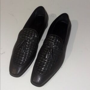 Black intrecciato, tassel, and dotted leather loafers- WELL MADE